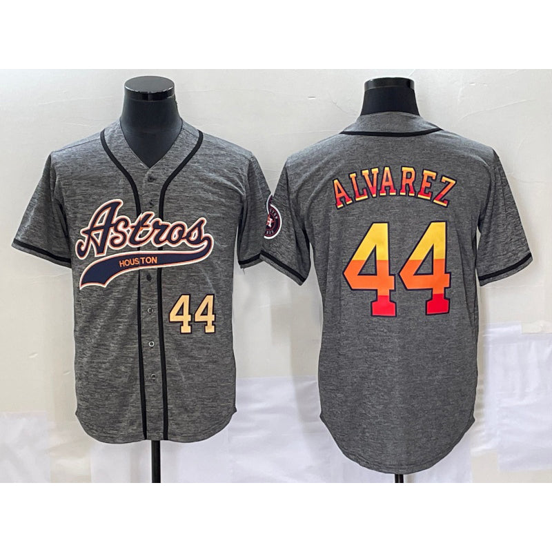 Houston Astros #44 Yordan Alvarez Number Grey CONTON Gridiron Cool Base Stitched Jersey