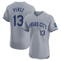 Kansas City Royals #13 Salvador Perez Player Gray CONTON Limited Elite Home Stitched Jerseys