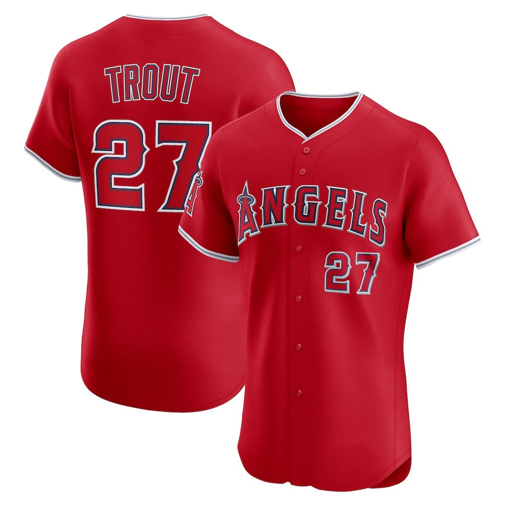 Los Angeles Angels #27 Mike Trout Red CONTON Alternate Elite Jersey