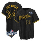 Los Angeles Dodgers #34 Fernando Valenzuela Player Black CONTON World Series Snake Skin City Game Home Stitched Jerseys