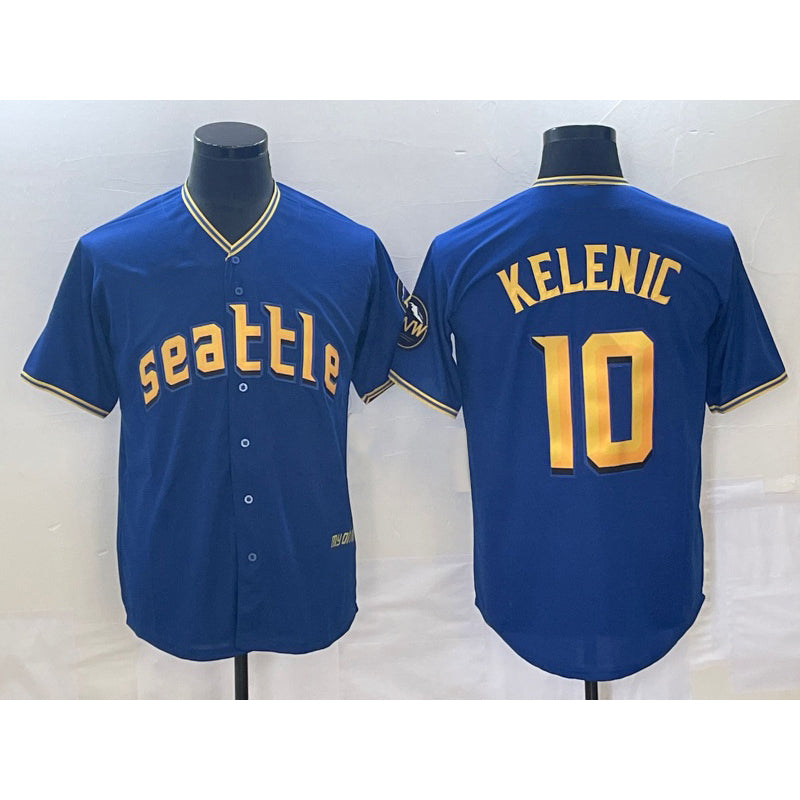 Seattle Mariners #10 Jarred Kelenic Blue CONTON 2023 City Connect Cool Base Stitched Jersey
