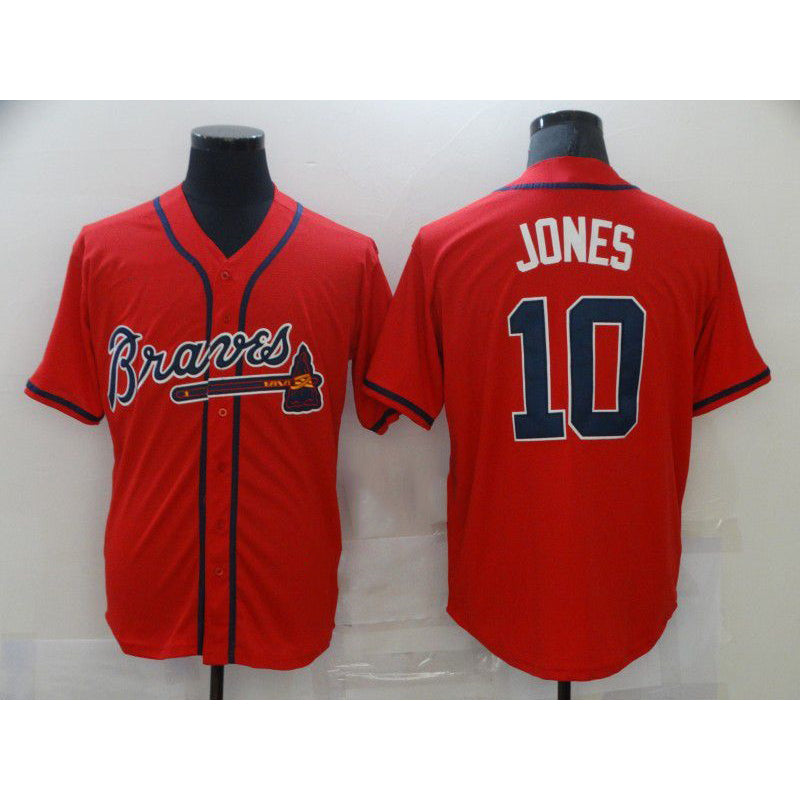 Atlanta Braves #10 Chipper Jones Red CONTON Stitched Cool Base Jersey