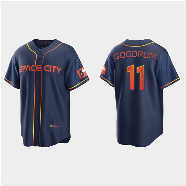 Houston Astros #11 Niko Goodrum 2022 Navy CONTON City Connect Cool Base Stitched Jersey
