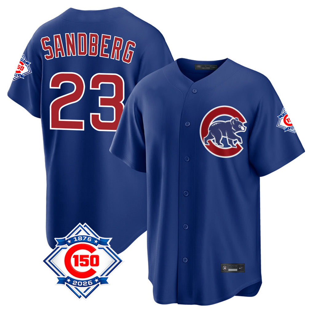 Chicago Cubs #23 Ryne Sandberg Player Royal CONTON 150th Anniversary Home Game Stitched Jerseys