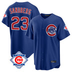 Chicago Cubs #23 Ryne Sandberg Player Royal CONTON 150th Anniversary Home Game Stitched Jerseys