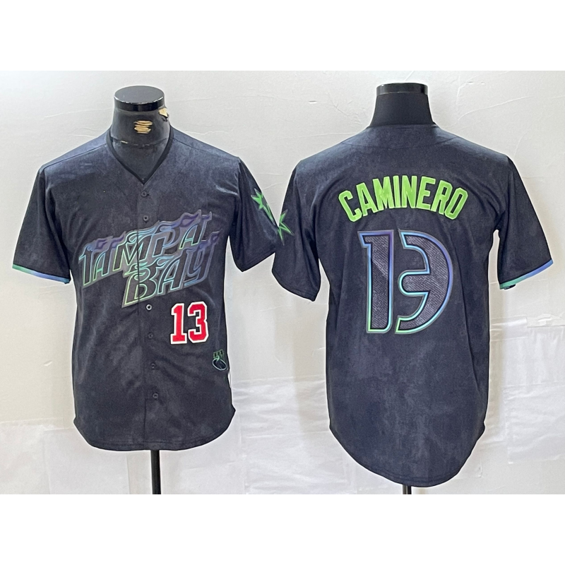 Tampa Bay Rays #13 Junior Caminero Number Charcoal CONTON 2024 City Connect Limited Stitched Jersey 2