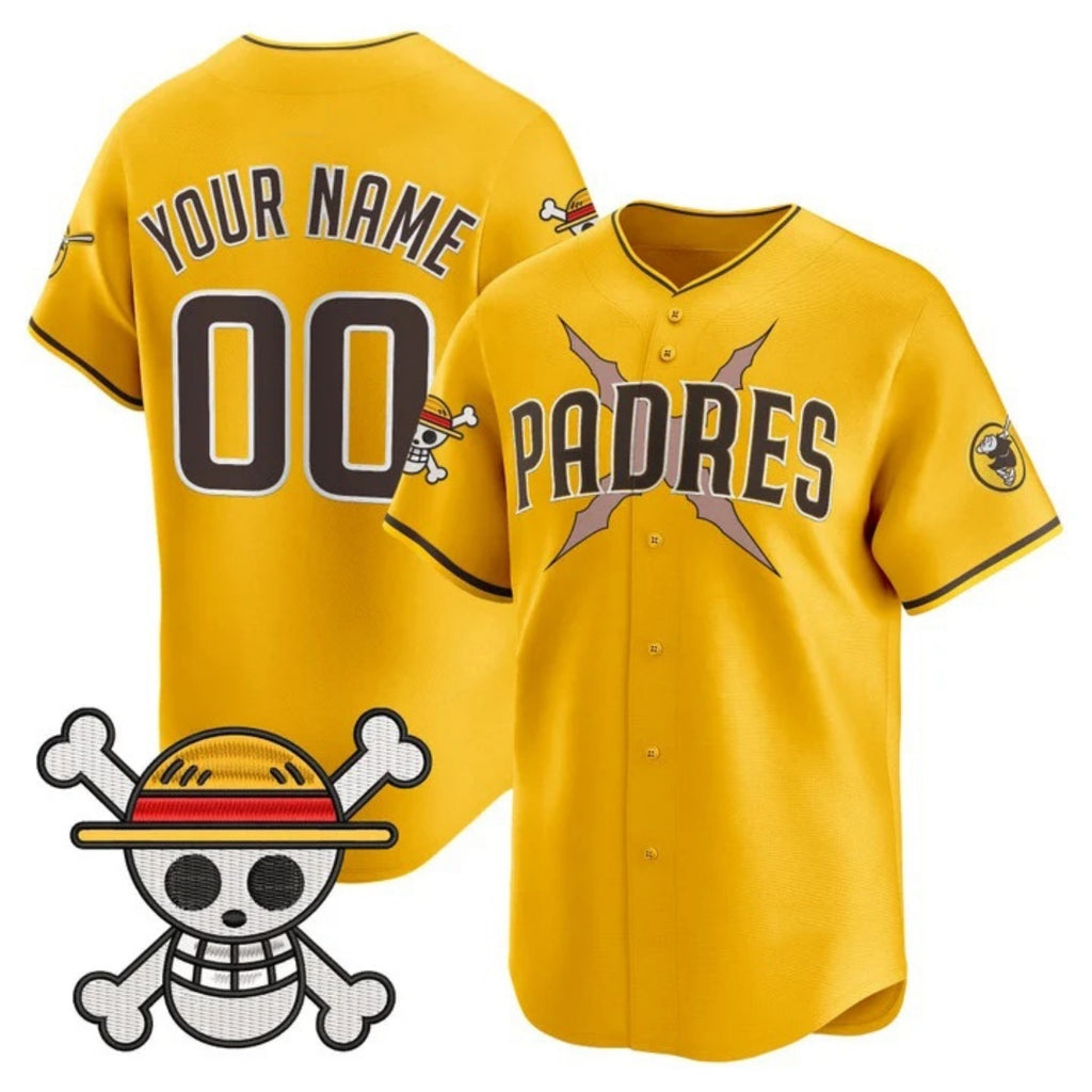 Custom San Diego Padres x One Piece Gold CONTON Vapor Premier Limited Jersey - Stitched