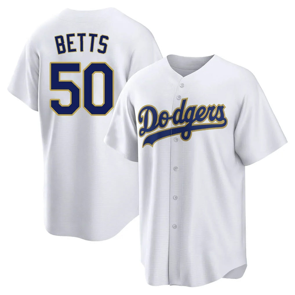 Los Angeles Dodgers #50 Mookie Betts Player Gold White CONTON 2026 Collection Stadium Game Stitched Jerseys