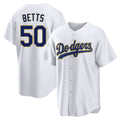 Los Angeles Dodgers #50 Mookie Betts Player Gold White CONTON 2026 Collection Stadium Game Stitched Jerseys