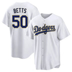 Los Angeles Dodgers #50 Mookie Betts Player Gold White CONTON 2026 Collection Stadium Game Stitched Jerseys