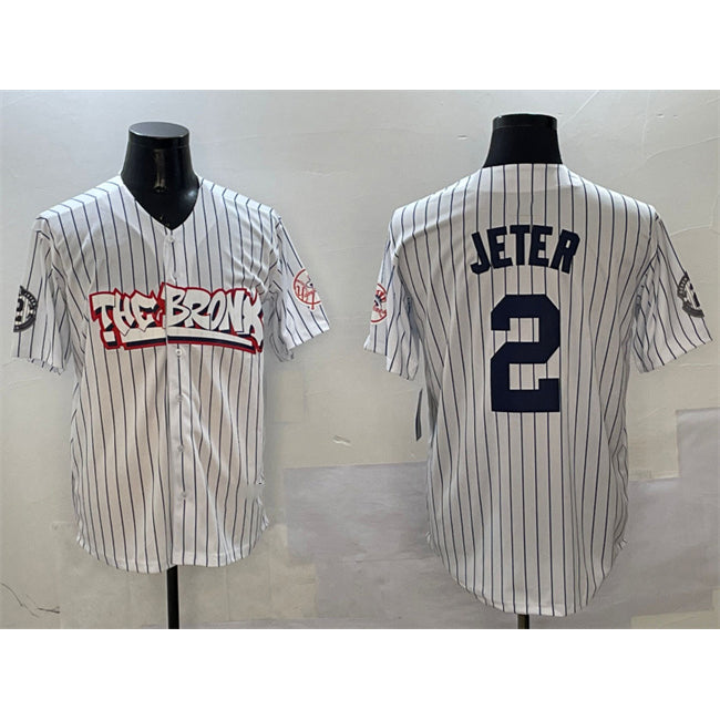 New York Yankees #2 Derek Jeter White CONTON Bronx Graffiti Vapor Limited Stitched Jersey