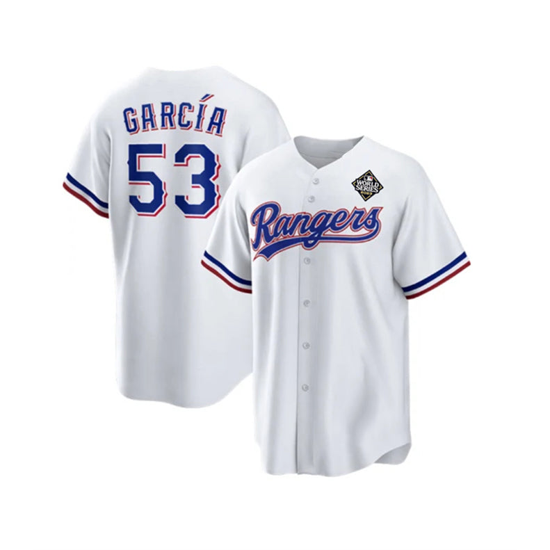 Texas Rangers #53 Adolis Garc¨ªa White CONTON 2023 World Series Stitched Jersey