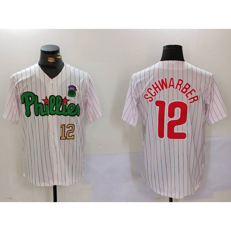 Philadelphia Phillies #12 Kyle Schwarber White Green CONTON Cool Base Stitched Jerseys