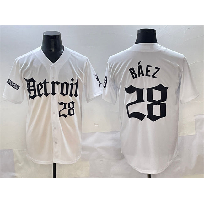 Detroit Tigers #28 Javier B¨¢ez White CONTON 'Motor Gothic Edition' Vapor Premier Limited Stitched Jersey