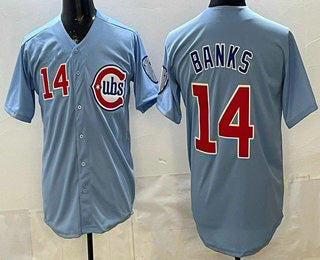 Chicago Cubs #14 Ernie Banks Baby Blue CONTON Limited Jersey