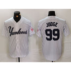 New York Yankees #99 Aaron Judge White CONTON Pinstripe Fashion Cool Base Jersey 3