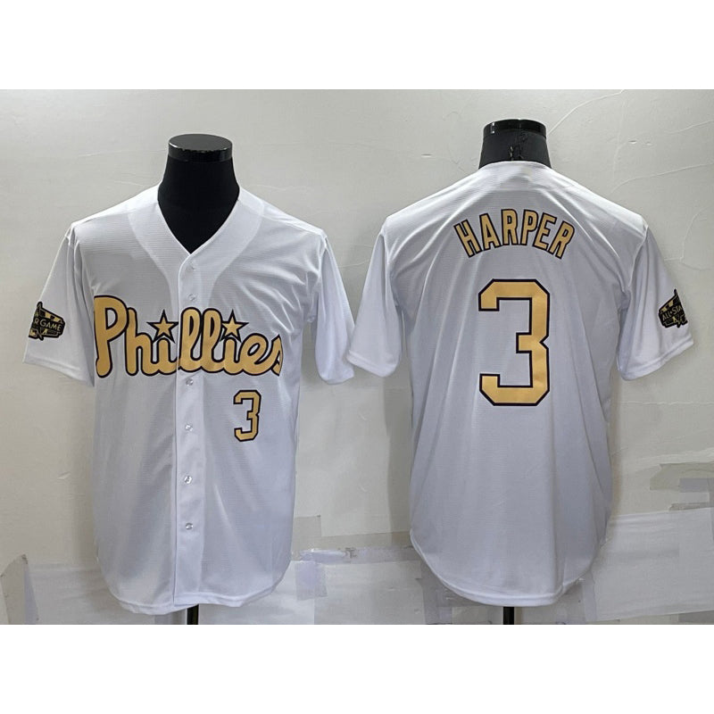 Philadelphia Phillies #3 Bryce Harper Number White CONTON 2022 All Star Stitched Cool Base Jersey