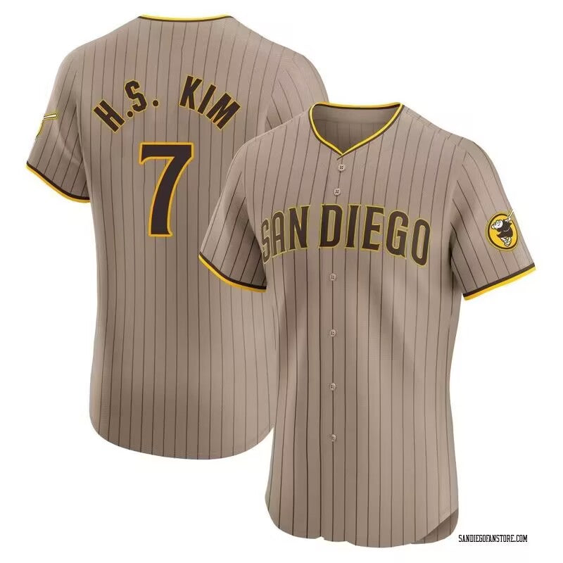 San Diego Padres #7 Ha Seong Kim White CONTON Stitched Cool Base Brown Jersey