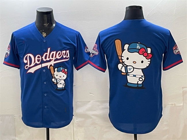 Los Angeles Dodgers Team Big Logo Royal CONTON Hello Kitty Night 2025 World Series Champions Patch Stitched Jersey