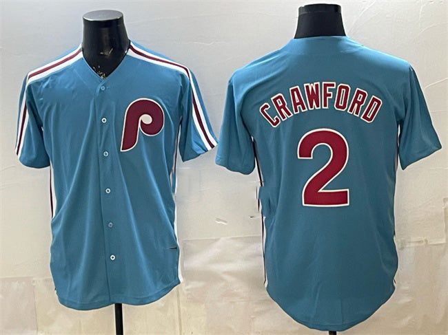 Philadelphia Phillies #2 Justin Crawford Blue CONTON Cool Base Stitched Jersey