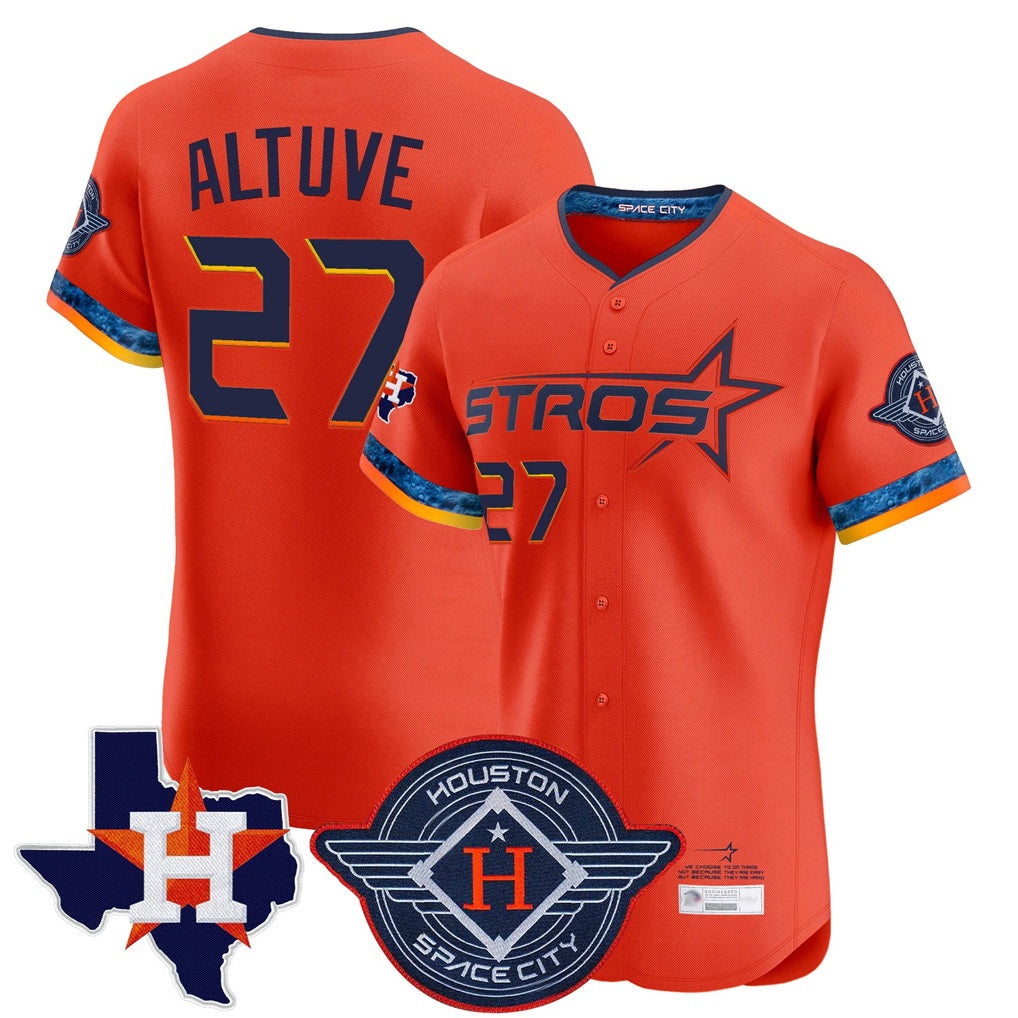 Houston Astros #27 Jose Altuve Player Orange CONTON City Connect Texas Patch Vapor Premier Limited Elite Home Stitched Jerseys