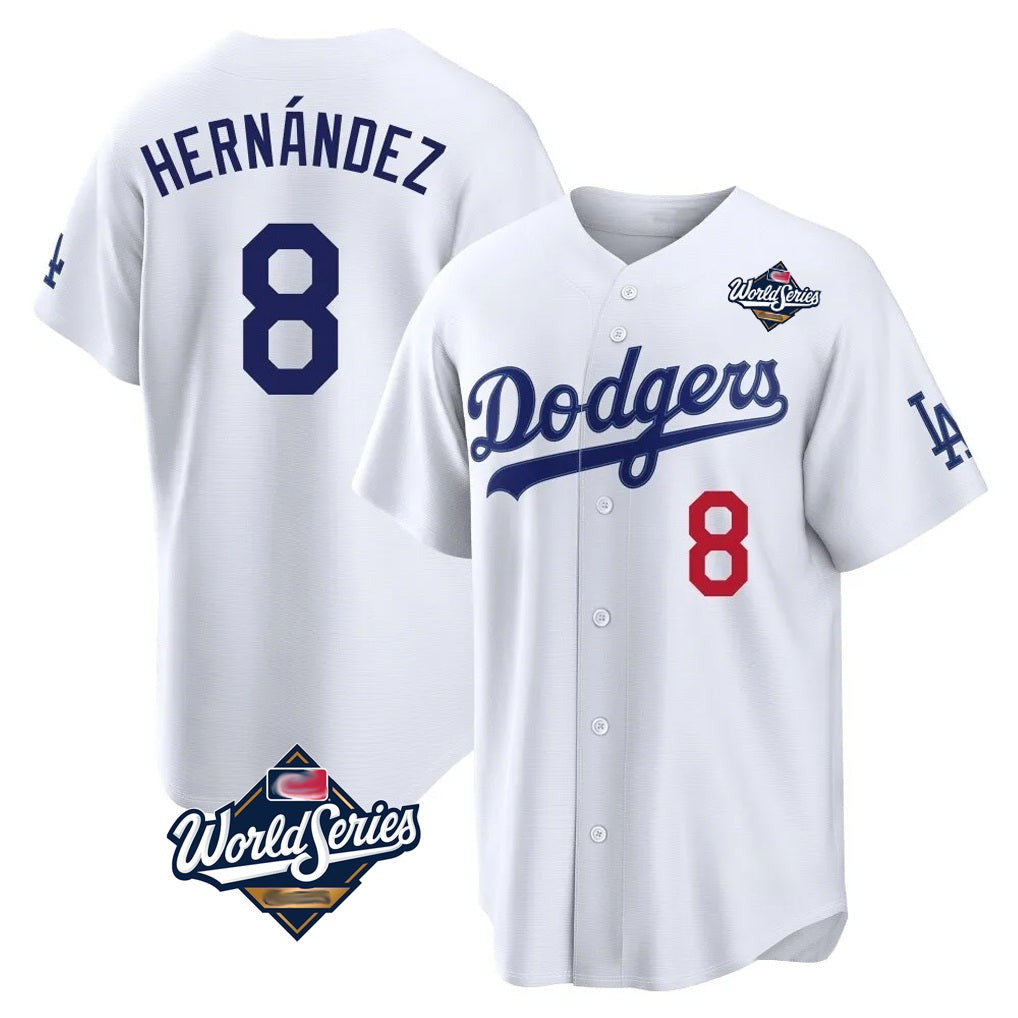 Los Angeles Dodgers #8 Enrique Hern¨¢ndez Player White CONTON World Series Home Game Stitched Jerseys