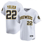 Milwaukee Brewers #22 Christian Yelich Player White CONTON Stripes Home Limited Game Stitched Jerseys