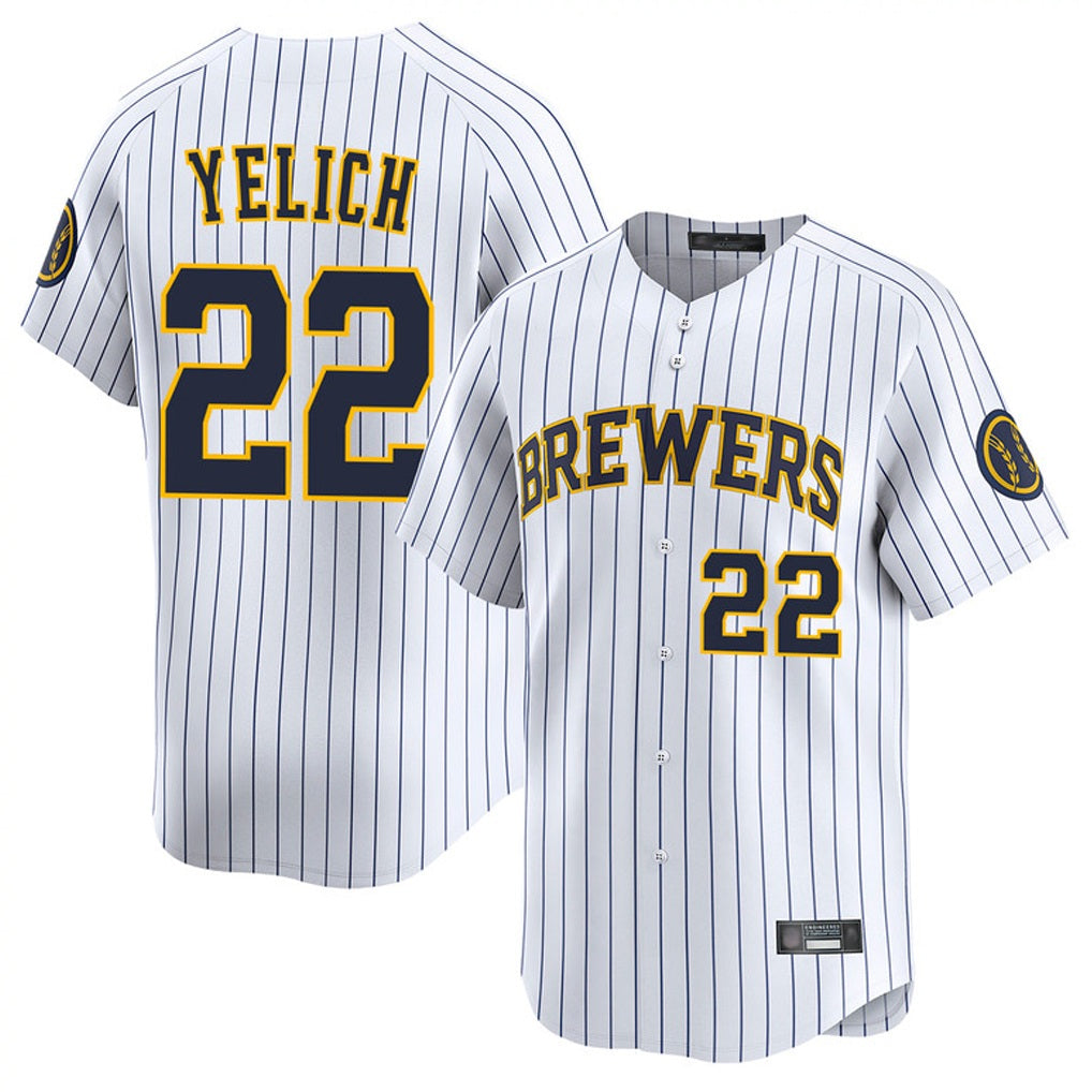 Milwaukee Brewers #22 Christian Yelich Player White CONTON Stripes Home Limited Game Stitched Jerseys