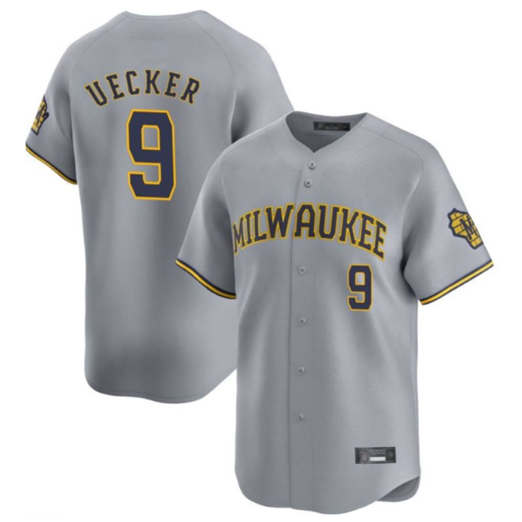 Milwaukee Brewers #9 Bob Uecker Player Gray CONTON Home Limited Stitched Jerseys