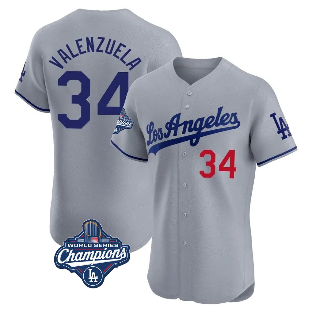 Los Angeles Dodgers #34 Fernando Valenzuela Player Gray CONTON World Series Meet Limited Elite Home Stitched Jerseys
