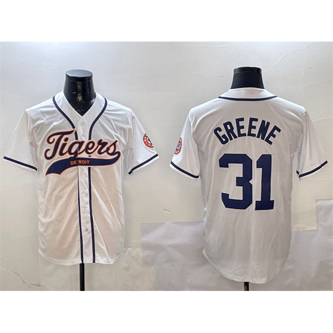 Detroit Tigers #31 Riley Greene White CONTON With Patch Cool Base Stitched Jersey