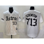 Houston Astros #713 DJ Screwston White CONTON Gothic 'Houston Born Barrio Raised' Limited Stitched Jersey