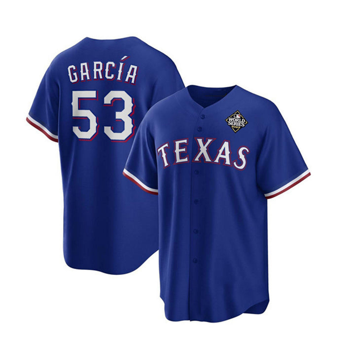 Texas Rangers #53 Adolis Garc¨ªa Royal CONTON 2023 World Series Stitched Jersey