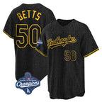 Los Angeles Dodgers #50 Mookie Betts Player Black Gold CONTON World Series Meet Limited Home Stitched Jerseys