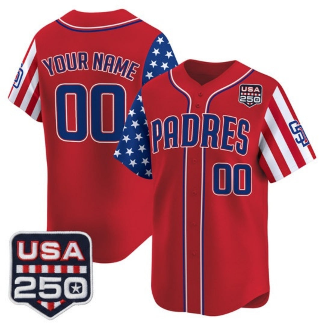 Custom San Diego Padres America 250 Edition Vapor Premier Limited Red CONTON Stitched Jerseys