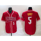 Philadelphia Phillies #5 Bryson Stott Number Red CONTON Cool Base Stitched Jersey 2