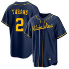 Milwaukee Brewers #2 Brice Turang Player Navy CONTON Home Game Stitched Jerseys