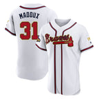 Atlanta Braves #31 Greg Maddux Player White Gold CONTON Limited Elite Home Game Stitched Jerseys