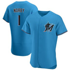 Miami Marlins #1 Connor Norby Player Blue CONTON Home Limited Elite Stitched Jerseys
