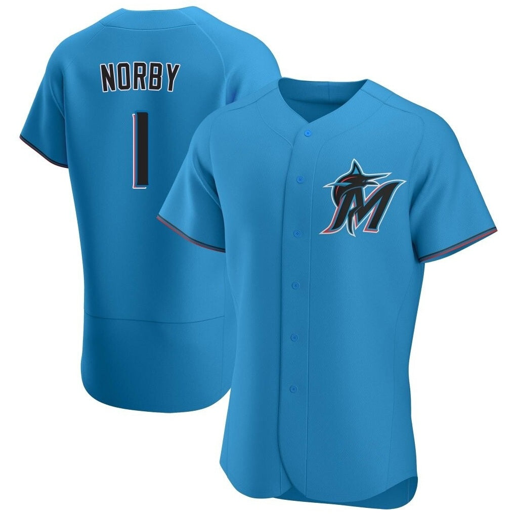 Miami Marlins #1 Connor Norby Player Blue CONTON Home Limited Elite Stitched Jerseys