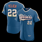 Milwaukee Brewers #22 Christian Yelich Mineral Blue CONTON 2026 City Connect Authentic Sponsor Patch Jersey