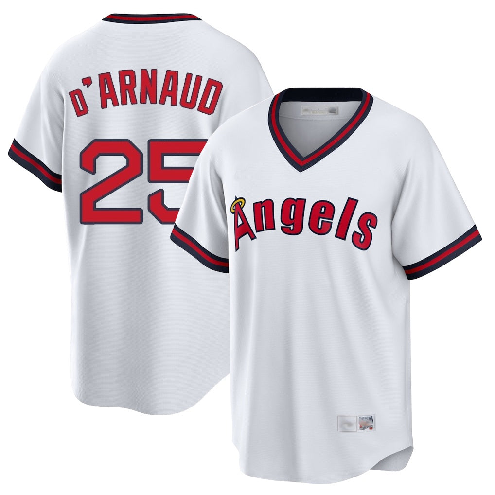 Los Angeles Angels #25 Travis d'Arnaud Player White CONTON T-shirt Home Game Stitched Jerseys