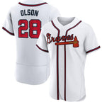Atlanta Braves 28 Matt Olson White CONTON Flex base Jersey