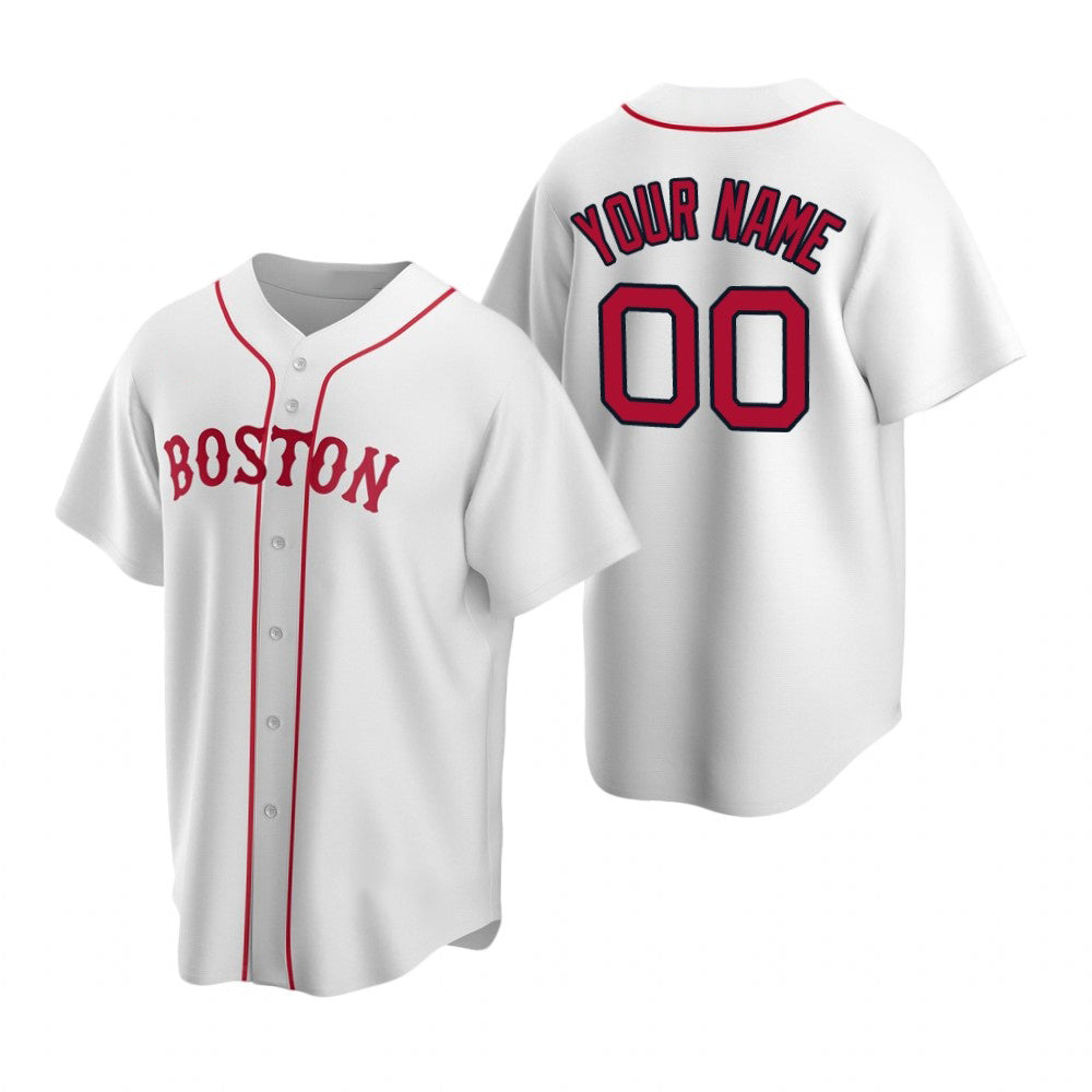 Custom Boston Red Sox White CONTON Stitched Cool Base Jersey