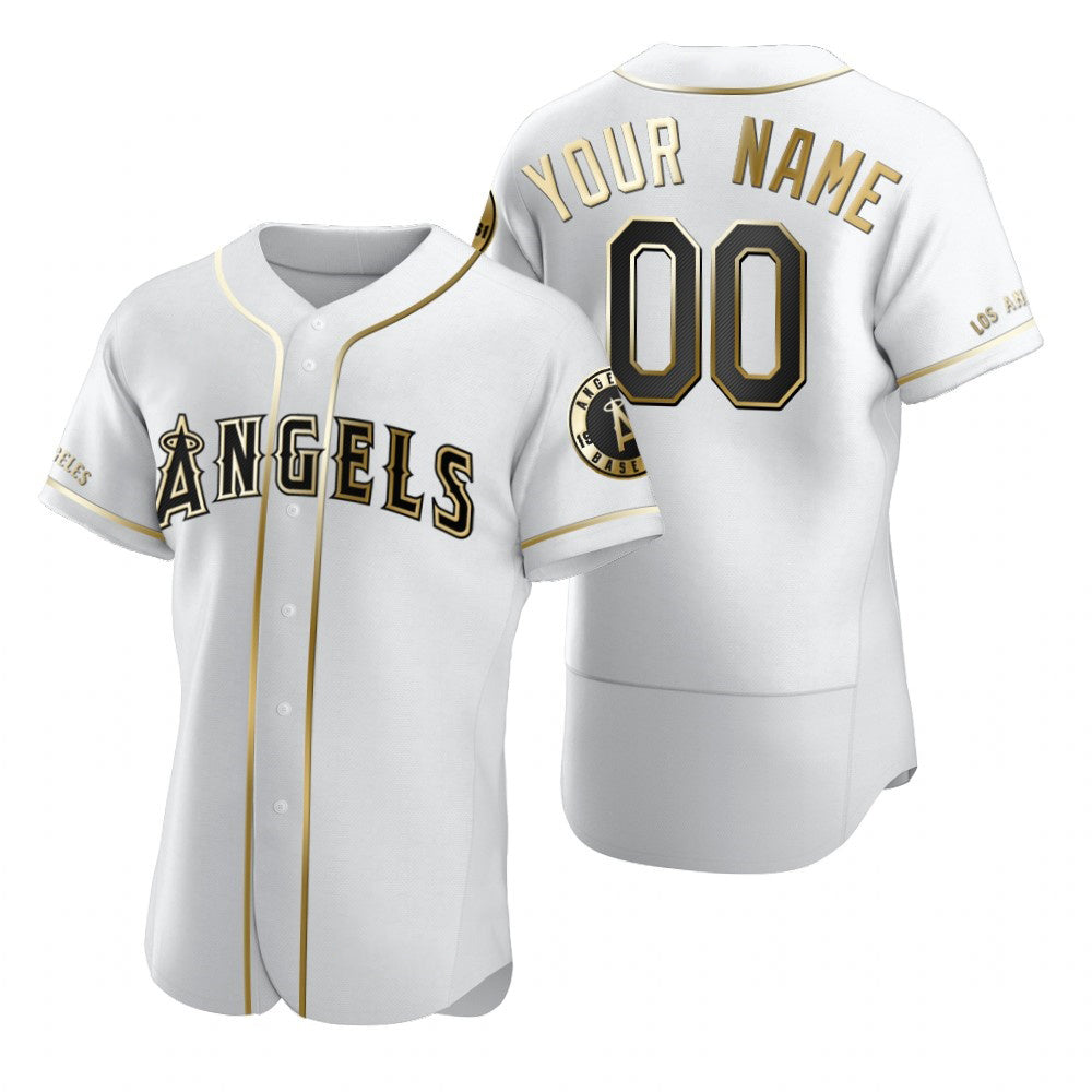 Custom Los Angeles Angels White CONTON Stitched Flex Base Golden Edition Jersey