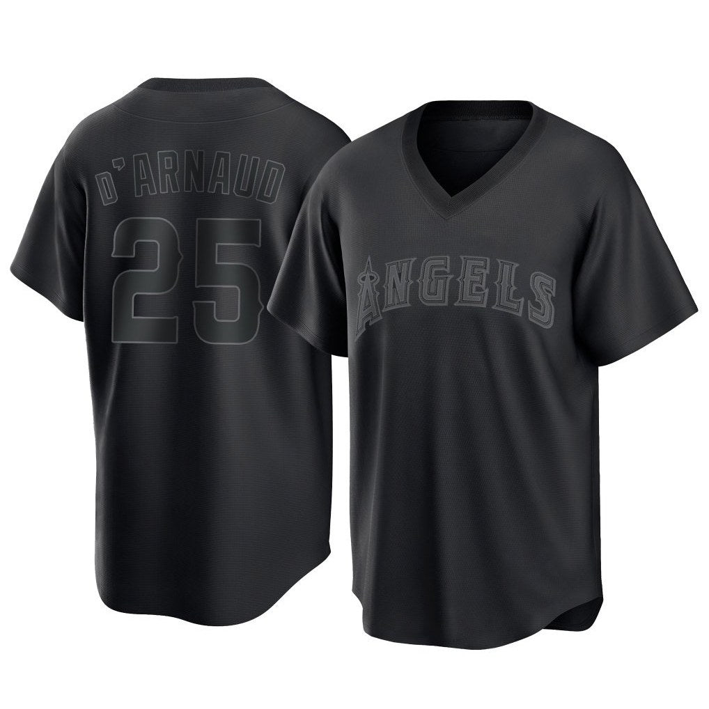 Los Angeles Angels #25 Travis d'Arnaud Player Black CONTON Pitch Fashion T-shirt Stitched Jerseys