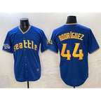 Seattle Mariners #44 Julio Rodr¨ªguez Royal CONTON With 2025 AL West Division Champions Patch City Connect Limited Stitched Jersey
