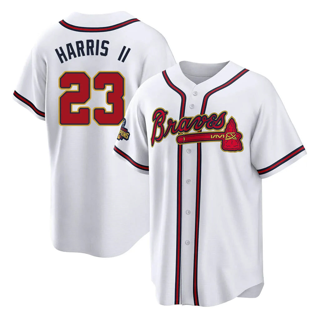 Atlanta Braves #23 Michael Harris II Player White Gold CONTON Home Game Stitched Jerseys