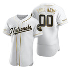 Custom Washington Nationals White CONTON Stitched Flex Base Golden Edition Jersey