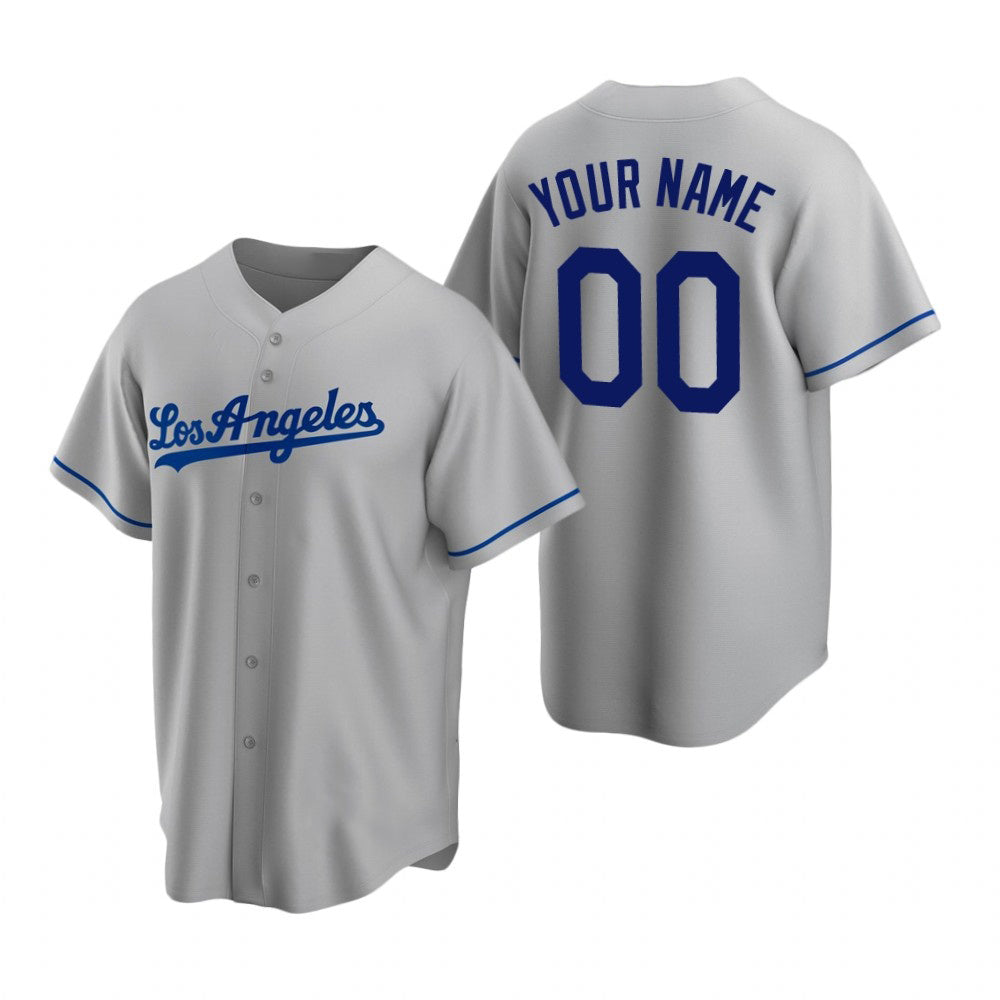 Custom Los Angeles Dodgers Gray CONTON Stitched Cool Base Road Jersey